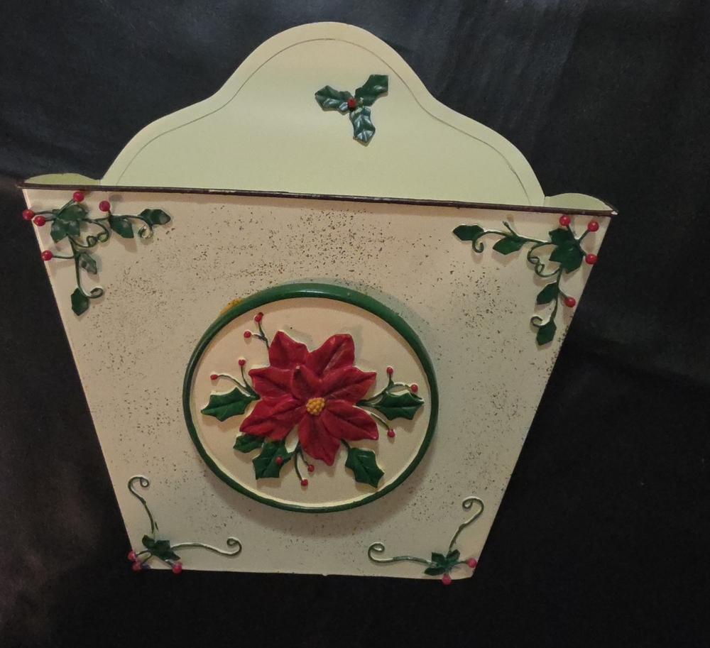 Hand-Painted Cream and Red Poinsettia Holiday Wall Pocket